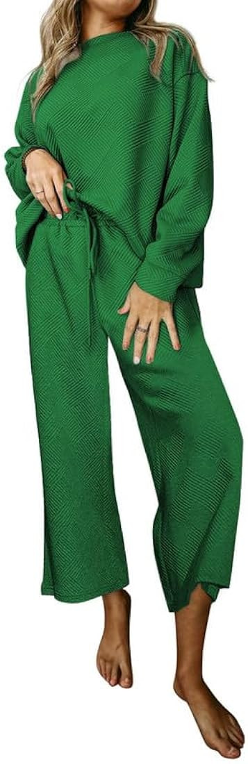 SHEWIN Women's 2 Piece Outfits Sweatsuit Casual Long Sleeve Pullover Tops and Drawstring Wide Leg... | Amazon (US)