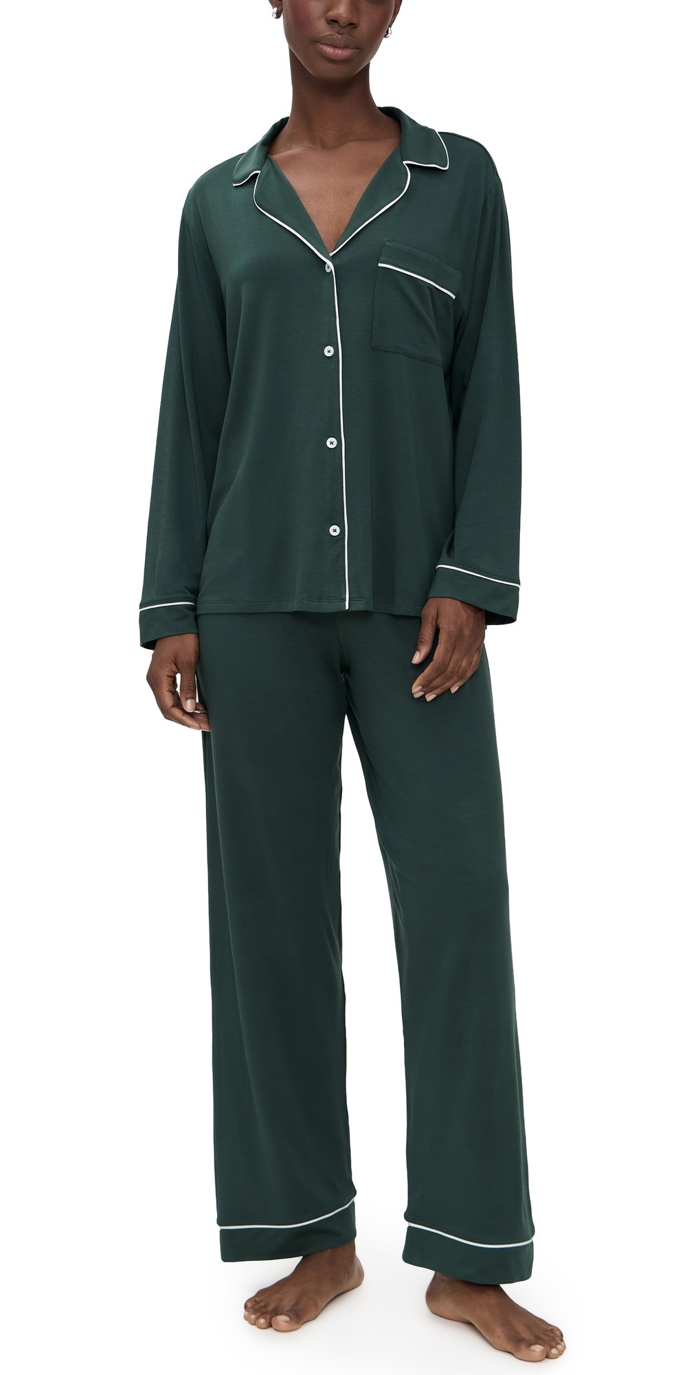 Eberjey Gisele Long Pajama Set Pine/Ivory XXS | Shopbop