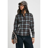 Womens Cinched Fit Flannel Shirt - Blue - 4 | boohoo (US & Canada)