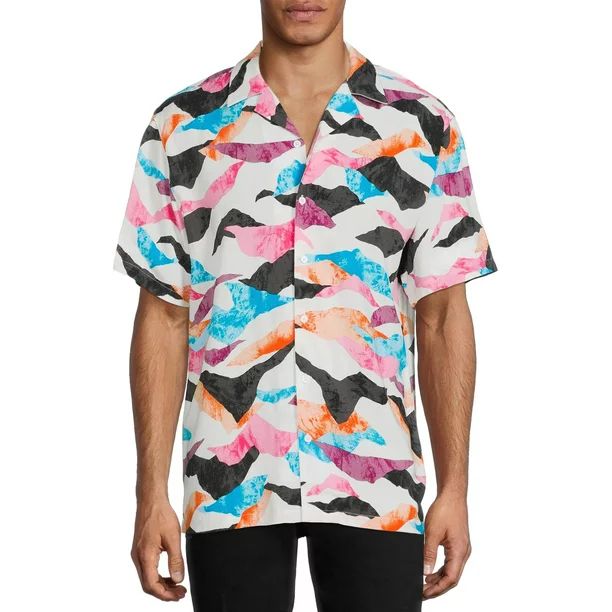 No Boundaries Men's and Big Men's Short Sleeve Printed Rayon Shirt | Walmart (US)