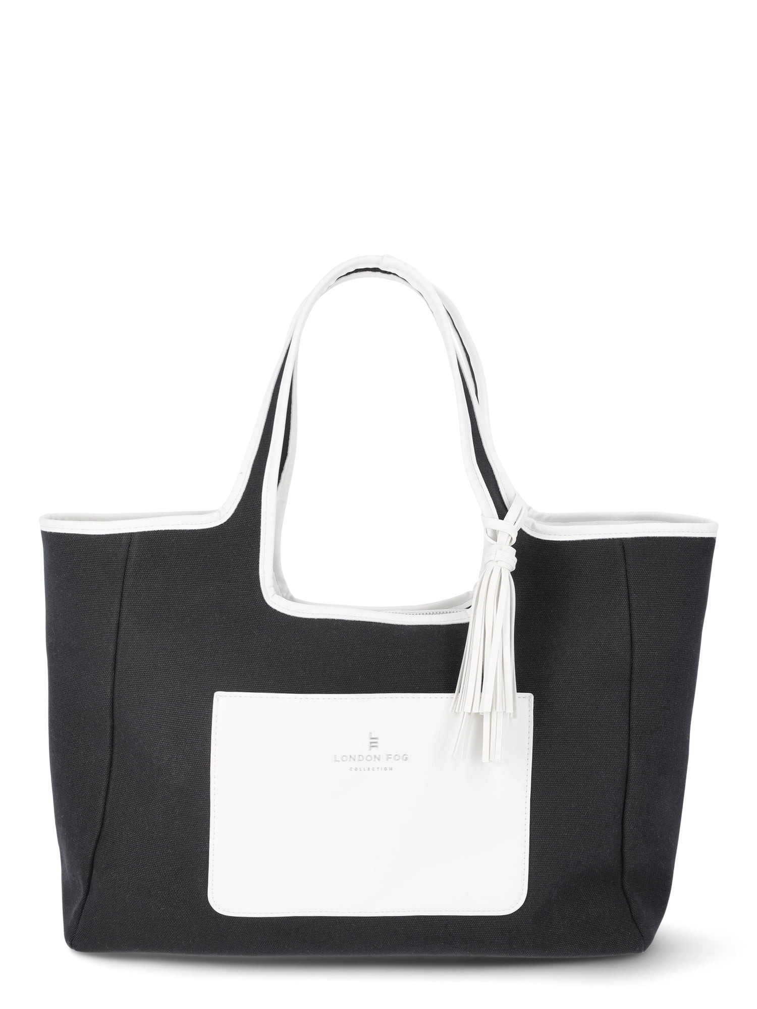 London Fog Women's Marigold Pocket Canvas Tote, Black | Walmart (US)