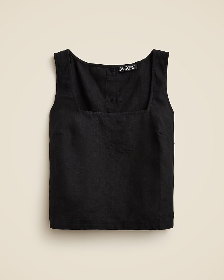 Squareneck button-back top in linen | J. Crew US