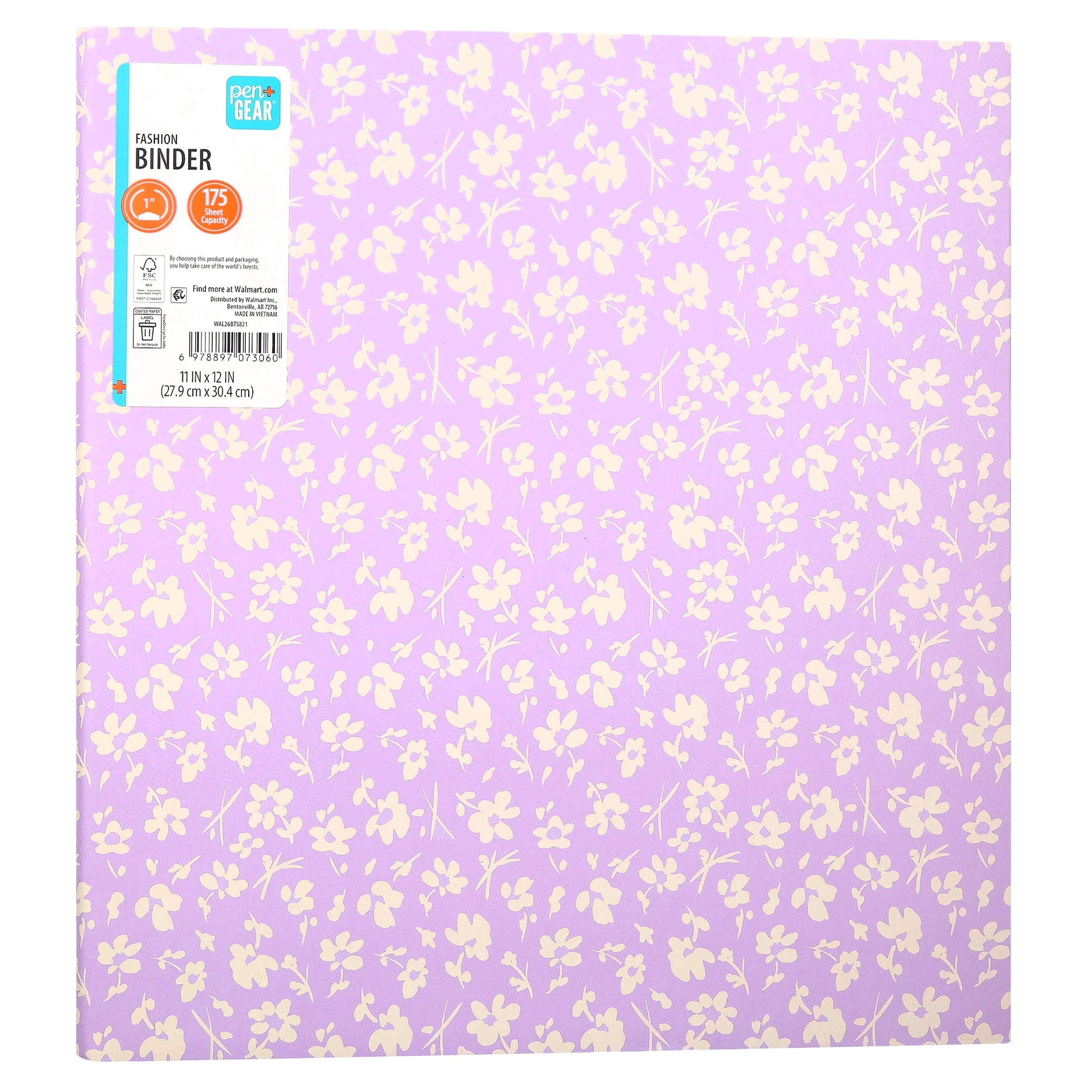 Pen+Gear Fashion 1" Round-Ring Binder, Purple Floral | Walmart (US)
