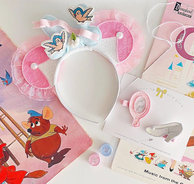Cinderella Mickey Mouse Ears Headband, Glitter Mouse Ears, Hard Headband, giddyupandgrow | Etsy (US)