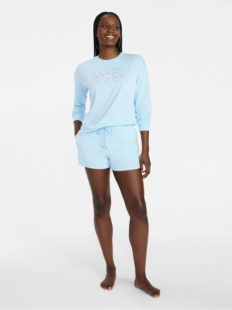 Joyspun Women's French Terry Knit Long Sleeve Sleep Top, Sizes XS-3X | Walmart (US)