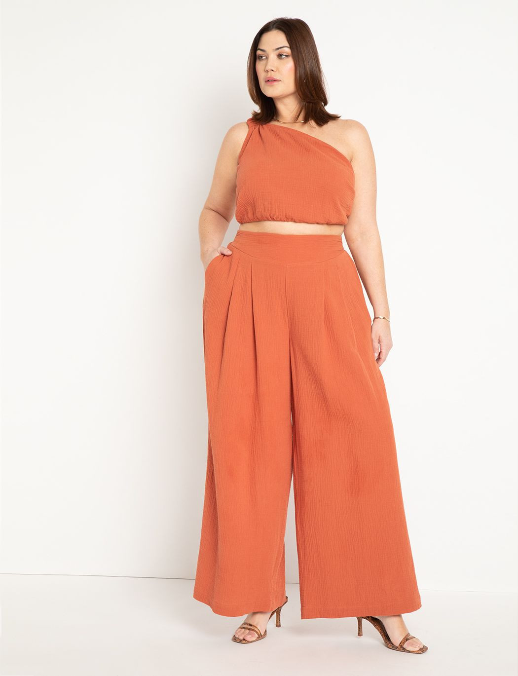 Gauze Pleated Wide Leg Pant | Eloquii
