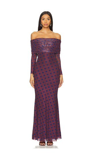 x REVOLVE Thelma Dress in Wine Diagonal Dot | Revolve Clothing (Global)