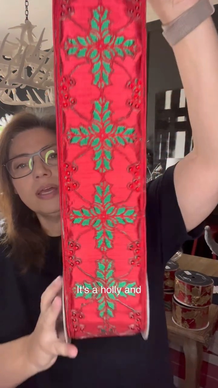 You’ll love this Holly Crest red and green 4 inch wired ribbon.  Just comment “Decor” for links to this and other designer ribbons.

Adding a designer ribbon to your design is a way you can elevate your look.  You could use this ribbon to tie together red and green decor.

Follow along for more designer decor ideas for your home this holiday season.

Happy Decorating!

Tara

# #christmas #christmaslights #lights #christmasdecor #christmasdecorating #holiday #holidaydecor #holidaylights #christmastree #christmasdecora tions #christmastreedecorating #holidays #holidaydecorating #holidayseason #ribbon #Christmasribbon #designerribbon #holly