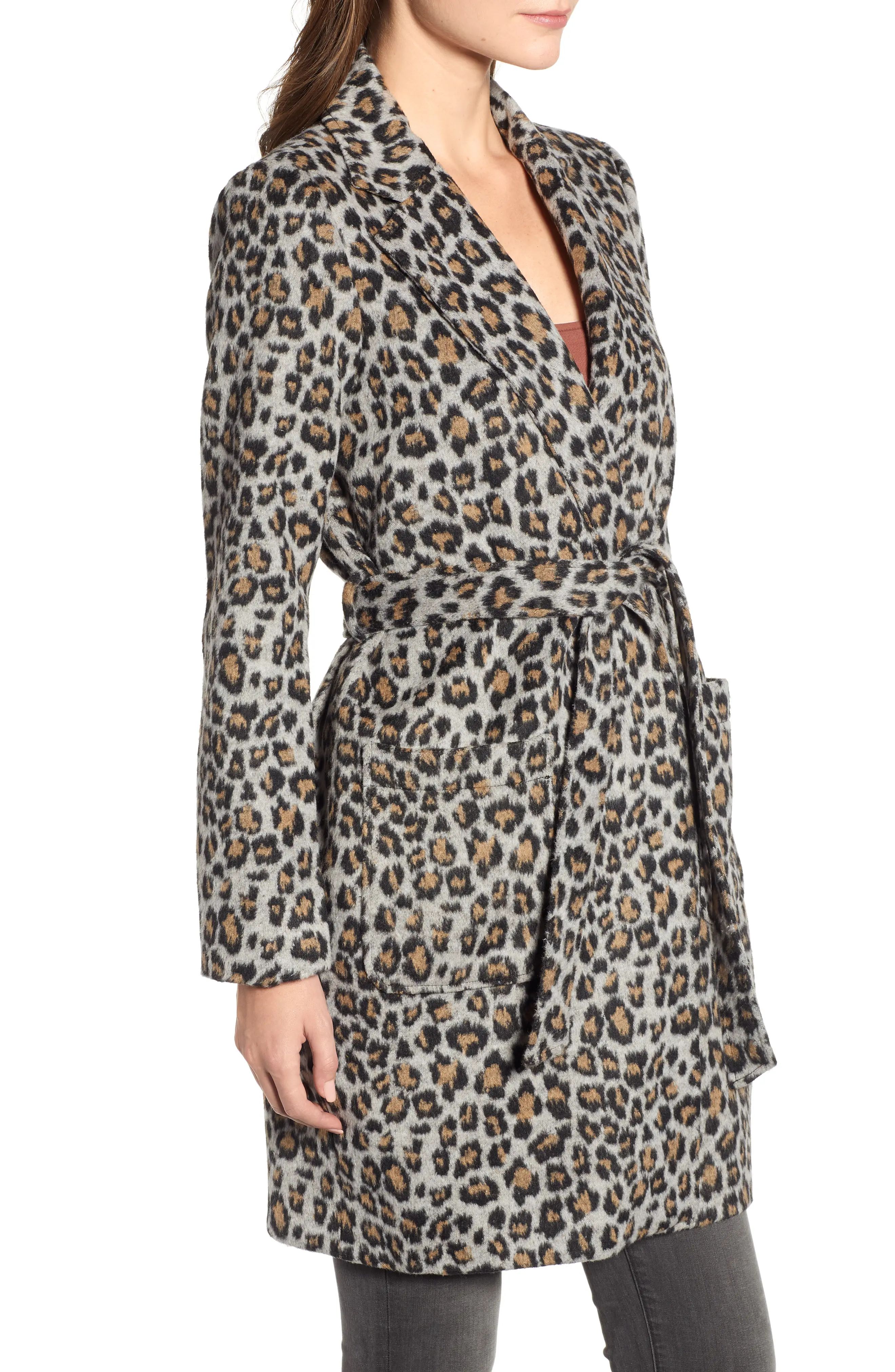 cupcakes and cashmere Leopard Belted Trench Coat | Nordstrom