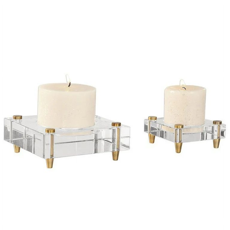 Bowery Hill 2 Piece Crystal Block Candle Holder Set in Brass | Walmart (US)