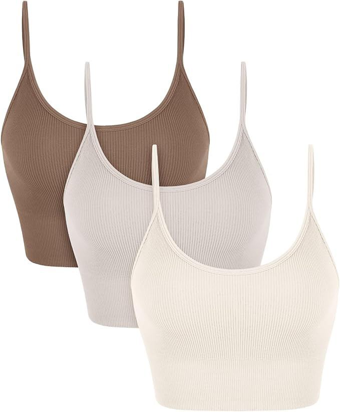 ODODOS Seamless Sports Bra for Women Ribbed Camisoles Non Padding Yoga Bra Crop Tank Tops | Amazon (US)