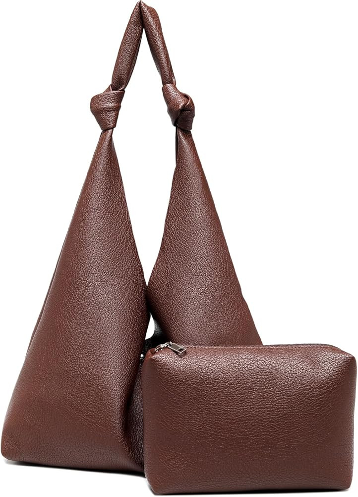 Vegan Leather Hobo Purses set, Slouchy Shoulder Bag Knotted Hobo Bags for Women with a small purs... | Amazon (US)