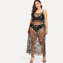 Plus Floral Embroidered Sheer Mesh Dress | SHEIN