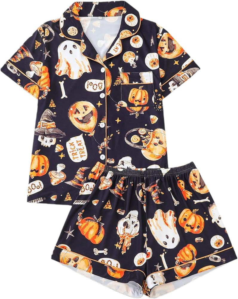 Summer Pajamas For Women Pajama Sets Short Sleeve Printed Pajama Set 2 Piece Loungewear Halloween... | Amazon (US)