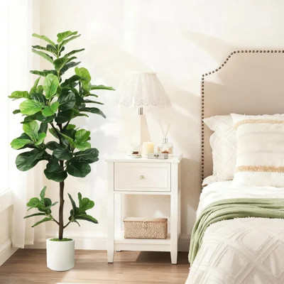 60" Artificial Fiddle Leaf Fig Tree With White Planter | Wayfair North America