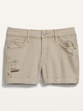 Mid-Rise Distressed Boyfriend Beige-Color Jean Shorts for Women -- 3-inch inseam | Old Navy (US)