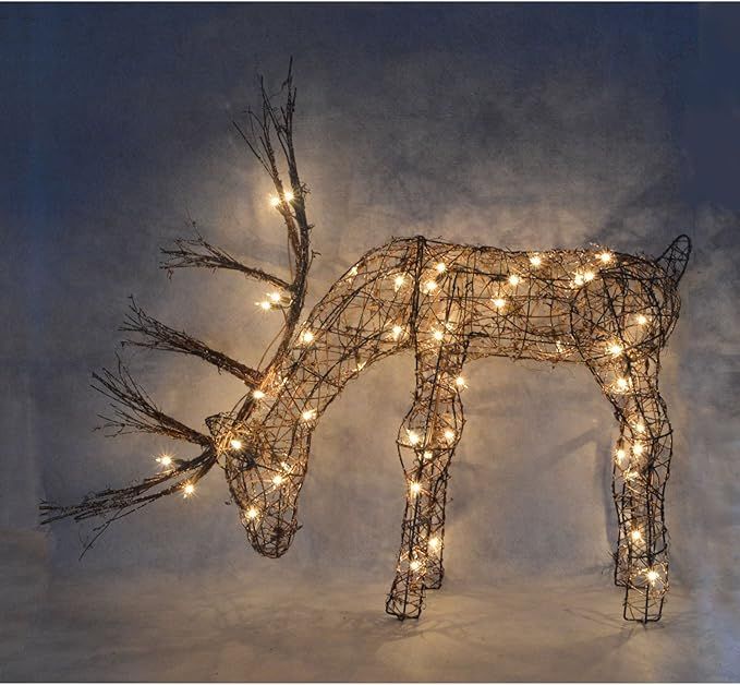 Alpine Corporation 24"H Outdoor Rattan Grazing Reindeer Lawn Decoration with White Lights | Amazon (US)