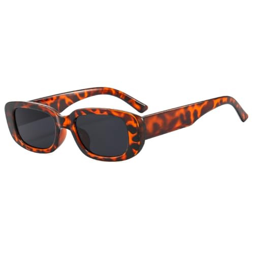 IKANOO Retro Rectangle Sunglasses for Women Men Small Square Frame Trendy Y2K 90’s Black Sunglasses (Leopard/Grey) | Amazon (US)