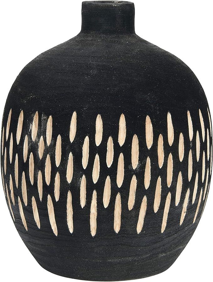 Creative Co-Op Paulownia Wood Charred Black Carved Design Vase | Amazon (US)