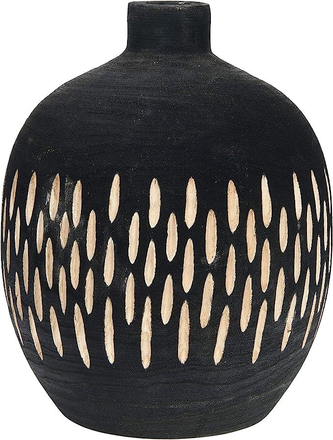 Creative Co-Op Paulownia Wood Charred Black Carved Design Vase | Amazon (US)