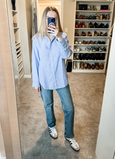Wearing a small in this linen blend top / blue and white striped button down / agolde jeans / adidas sambas

#LTKshoecrush #LTKfindsunder50 #LTKstyletip