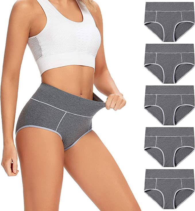POKARLA Women's High Waisted Cotton Underwear Soft Breathable Panties Stretch Briefs Regular & Pl... | Amazon (US)