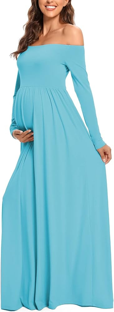 Glampunch Maternity Dress Off Shoulder Short&Long Sleeve Maxi Pregnancy Dress for Photoshoot Baby... | Amazon (US)
