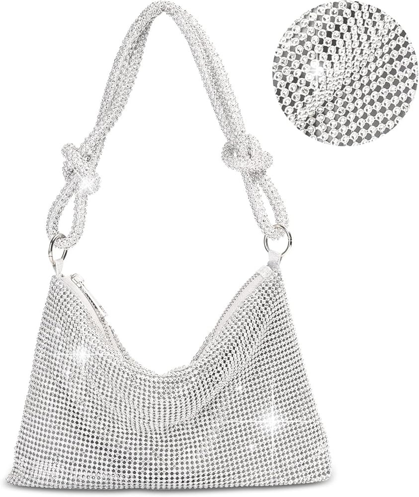 KIINO Silver Purse Rhinestone Purse Silver Clutch Sparkly Purse Evening Bag | Amazon (US)