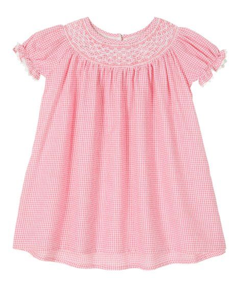 Sunshine Smocks Pink Gingham Smocked Short-Sleeve Bishop Dress - Infant, Toddler & Girls | Zulily