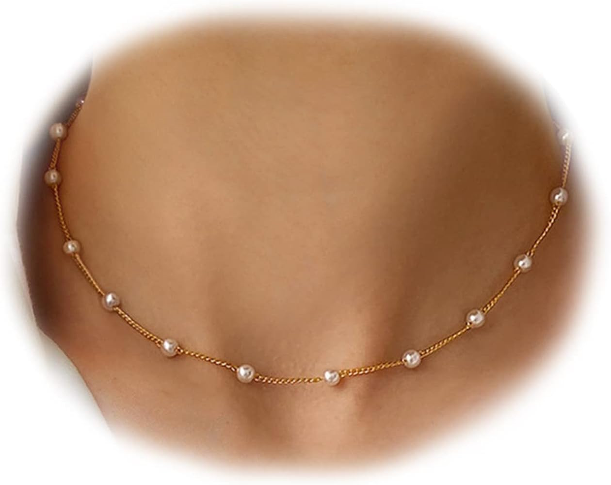 Faux Pearl Necklace for Women Dainty Pearl Choker Necklace 14K Gold Plated Pearl Chain Necklace M... | Amazon (US)