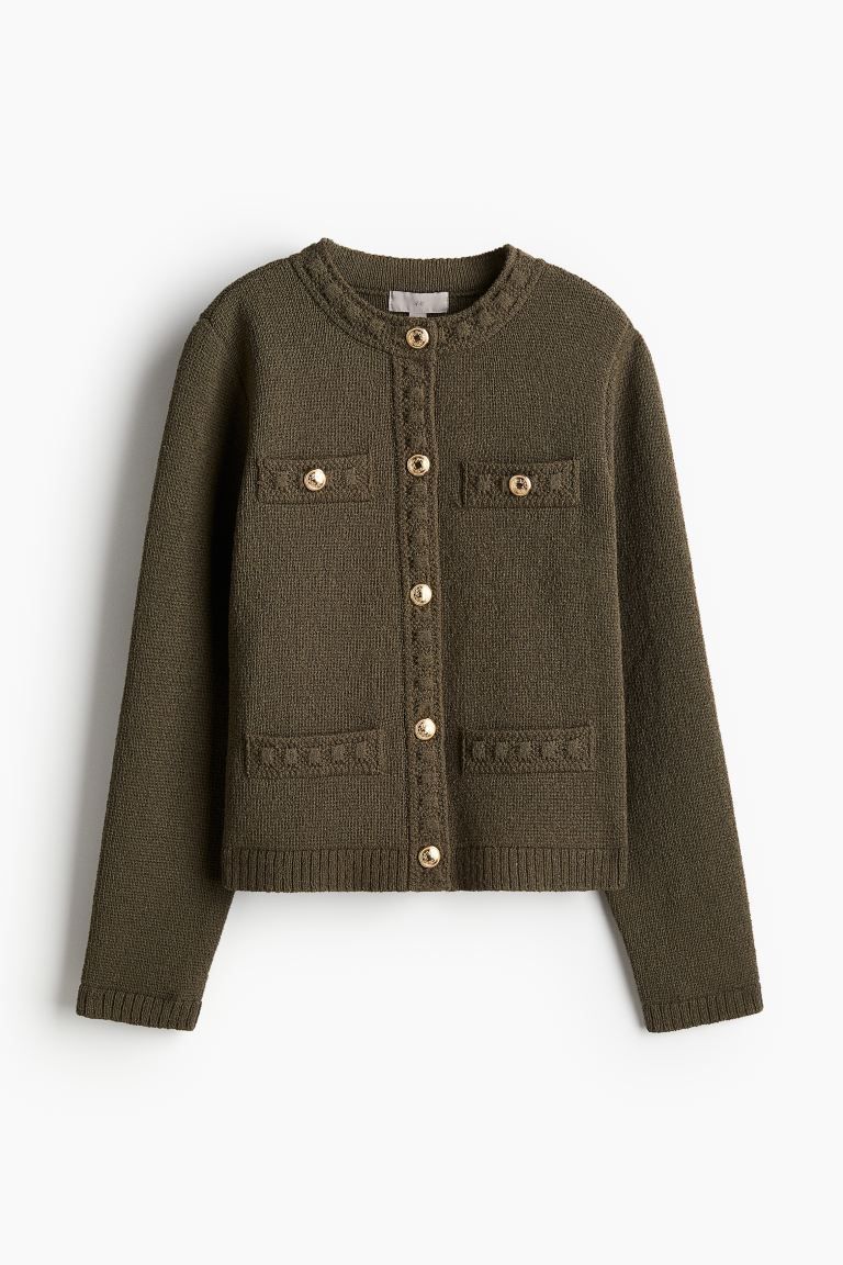 Textured-knit Cardigan - Dark khaki green - Ladies | H&M US | H&M (US + CA)