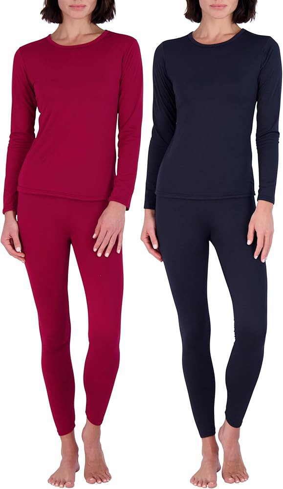 Real Essentials 4 Piece: Womens Thermal Underwear Set - Thermal Underwear for Women Fleece Lined ... | Amazon (US)