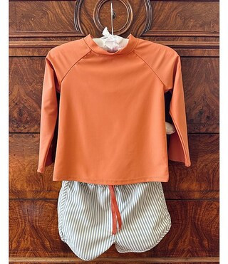 x Kristin Ellen Hockman Little Boys 2T-7 Martin Solid Rash Guard & Stripe Swim Trunks Set | Dillard's