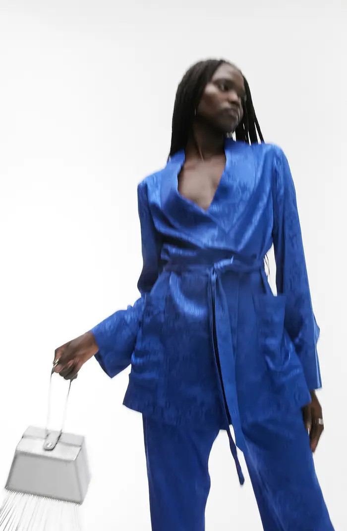 Topshop Tie Waist Jacquard Blazer | Nordstromrack | Nordstrom Rack