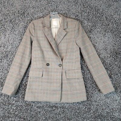 H&M Womens Beige Plaid Long Sleeve One Button Suit Jacket Size 0 | eBay US