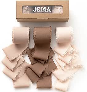 JEDIA Chiffon Ribbon, 3 Rolls Brown Handmade Fringe Chiffon Silk Ribbons, 1.5" x 7Yd Ribbon Set f... | Amazon (US)