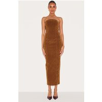 Chestnut Faux Suede Bandeau Maxi Dress | PrettyLittleThing US