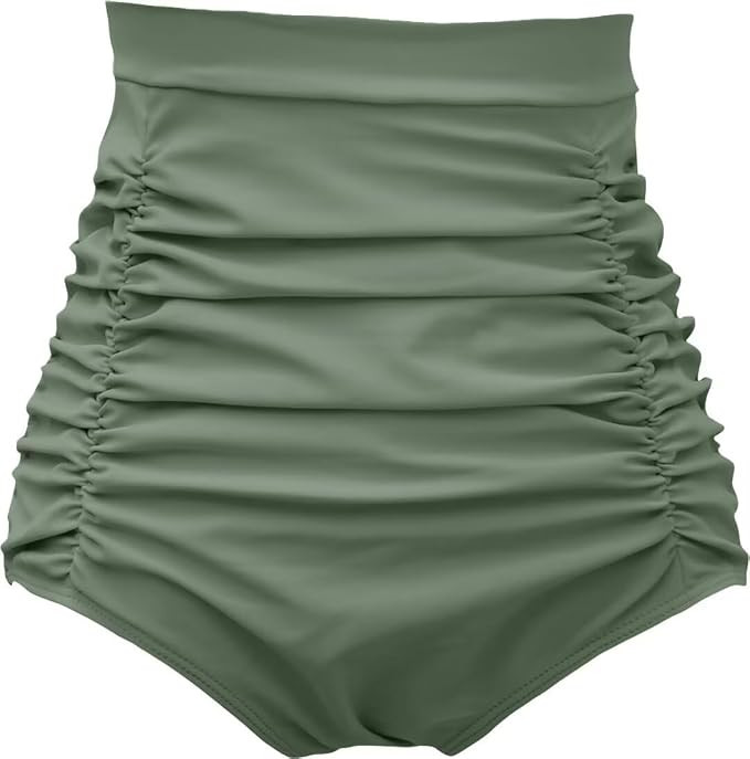COCOPEAR Women's Ruched High Waisted Bikini Bottom Retro Vintage Swim Short Tankinis | Amazon (US)