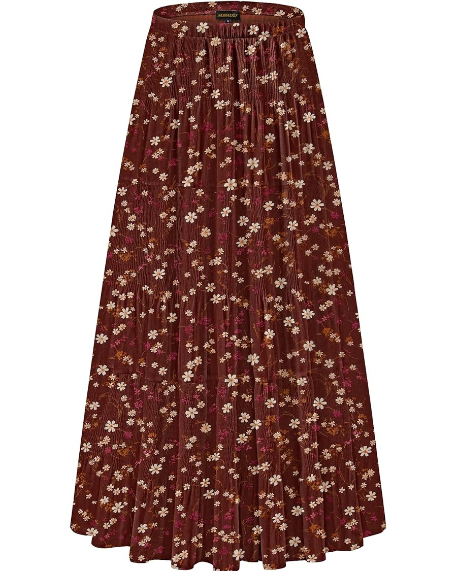 NASHALYLY Women's Chiffon Elastic High Waist Pleated A-Line Flared Maxi Skirts | Amazon (US)