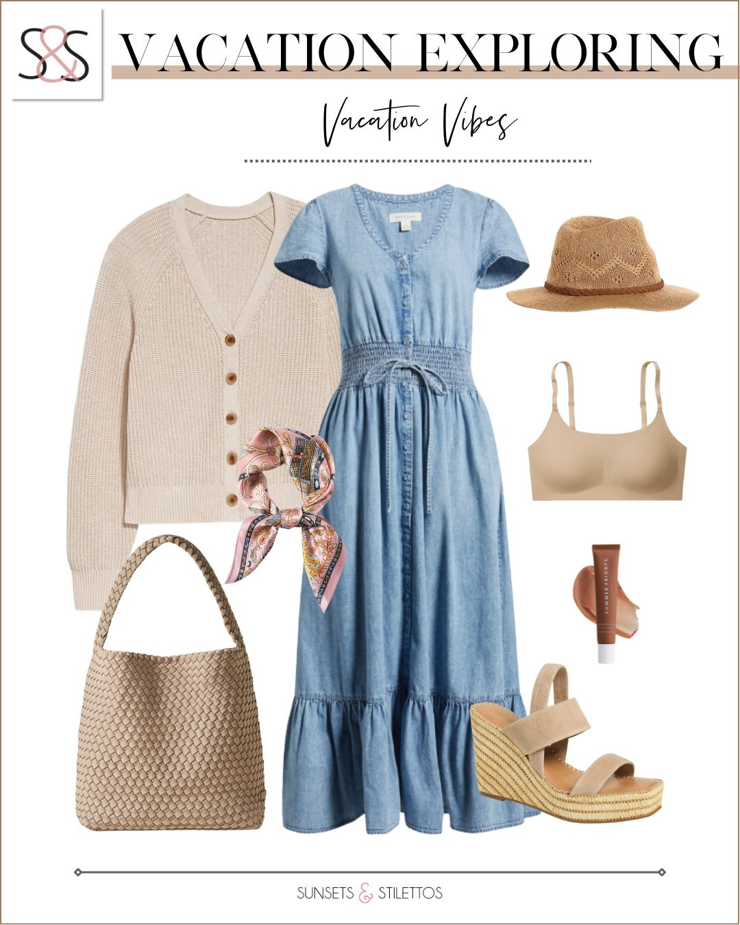 Easy, breezy, and perfect for exploring. A chambray dress with soft layers and woven textures makes sightseeing feel just as good as it looks. Don’t forget the wedges and hat.. vacation mode is officially on!

Sunsets and Stilettos vacation outfit spring travel look chambray dress woven tote neutral layers casual spring style what to wear on vacation warm weather outfits

#LTKTravel #LTKStyleTip #LTKOver40