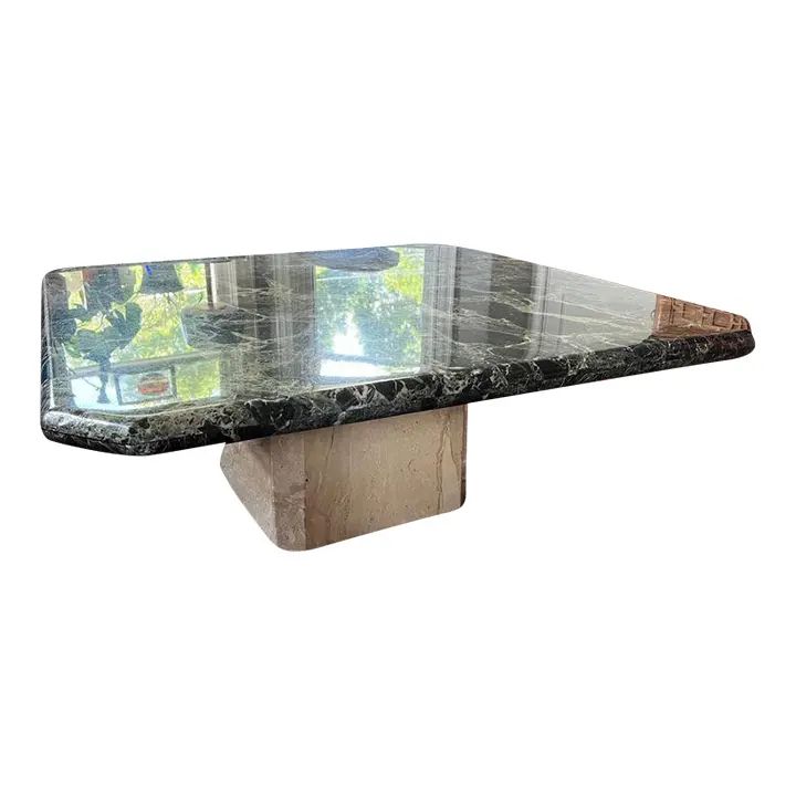 1970s Vintage Green Marble Coffee Table With Travertine Base | Chairish