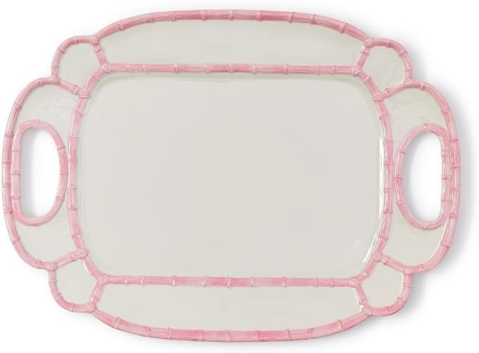 Two's Company Pink Melamine Platter with Bamboo Rim, Shatter-Resistant Serving Tray, Large Decora... | Amazon (US)