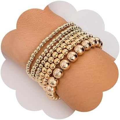 Jumwrit 6pcs Boho Beaded Bracelets Set for Women Dainty Stretch Elastic Stackable Round Ball Bead... | Amazon (US)
