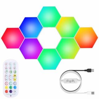 8Pcs Hexagon Light Panels RGBW Colorful Splicing Wall Lamps App Remote Line Control Timing | Kroger