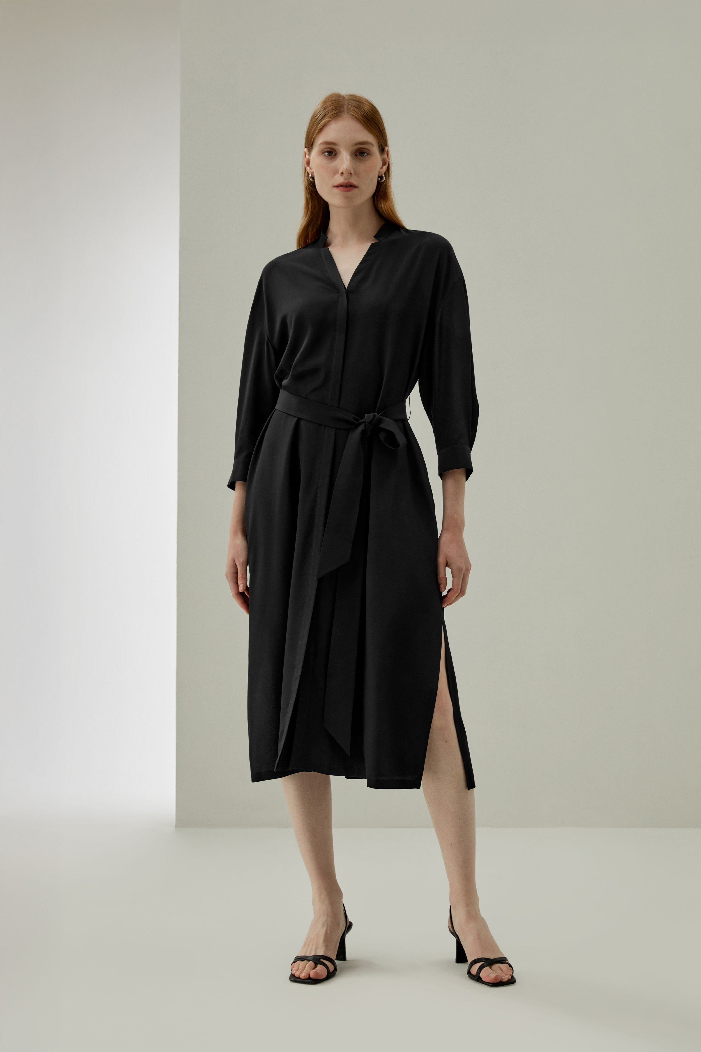Seide Hemdblusenkleid mit Seitentaschen | LilySilk
