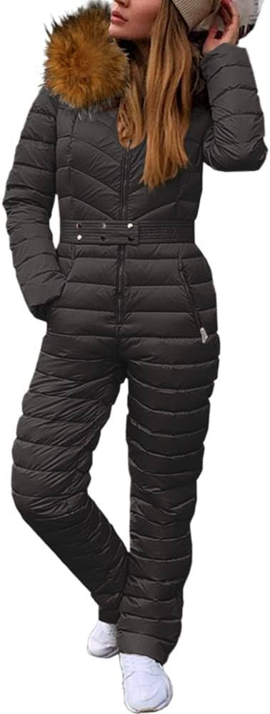 Cicy Bell Women's Onesies Ski Suits Winter Outdoor Sports Jumpsuit Fur Collar Coat Waterproof Win... | Amazon (US)