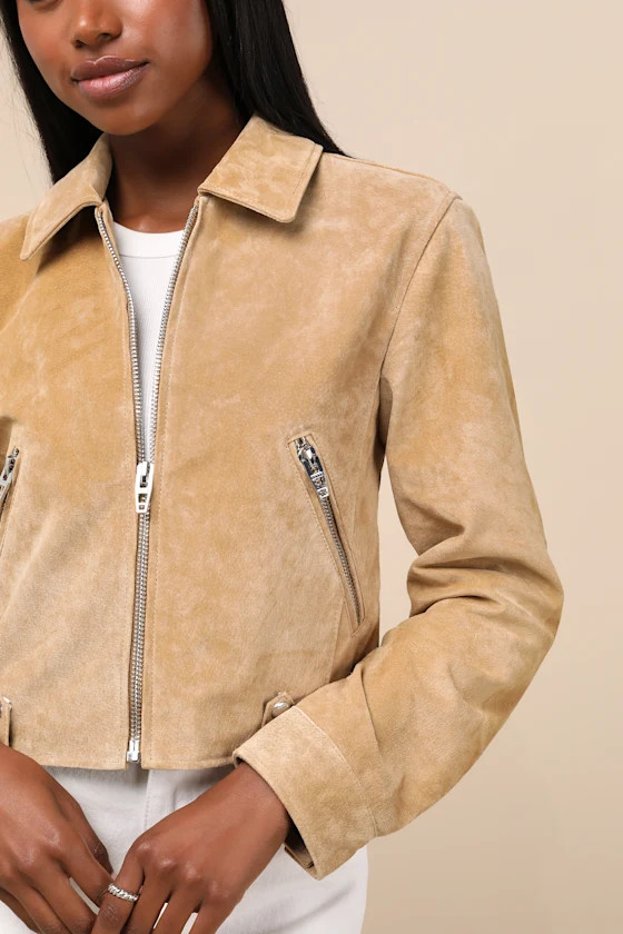 Isidora Tan Suede Leather Cropped Jacket | Lulus