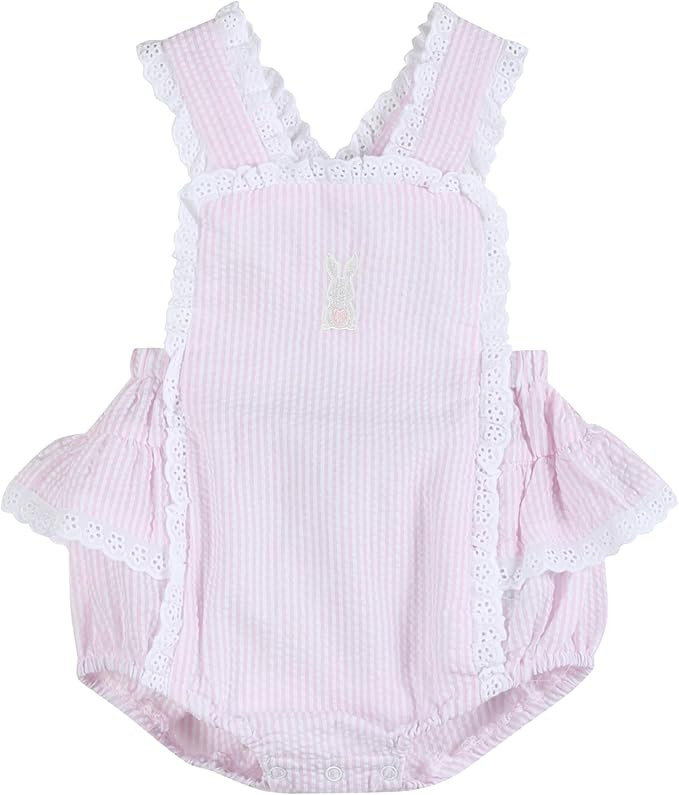 Lil cactus Girls Baby and Toddler Smocked Easter Bunny Ruffle Romper | Amazon (US)