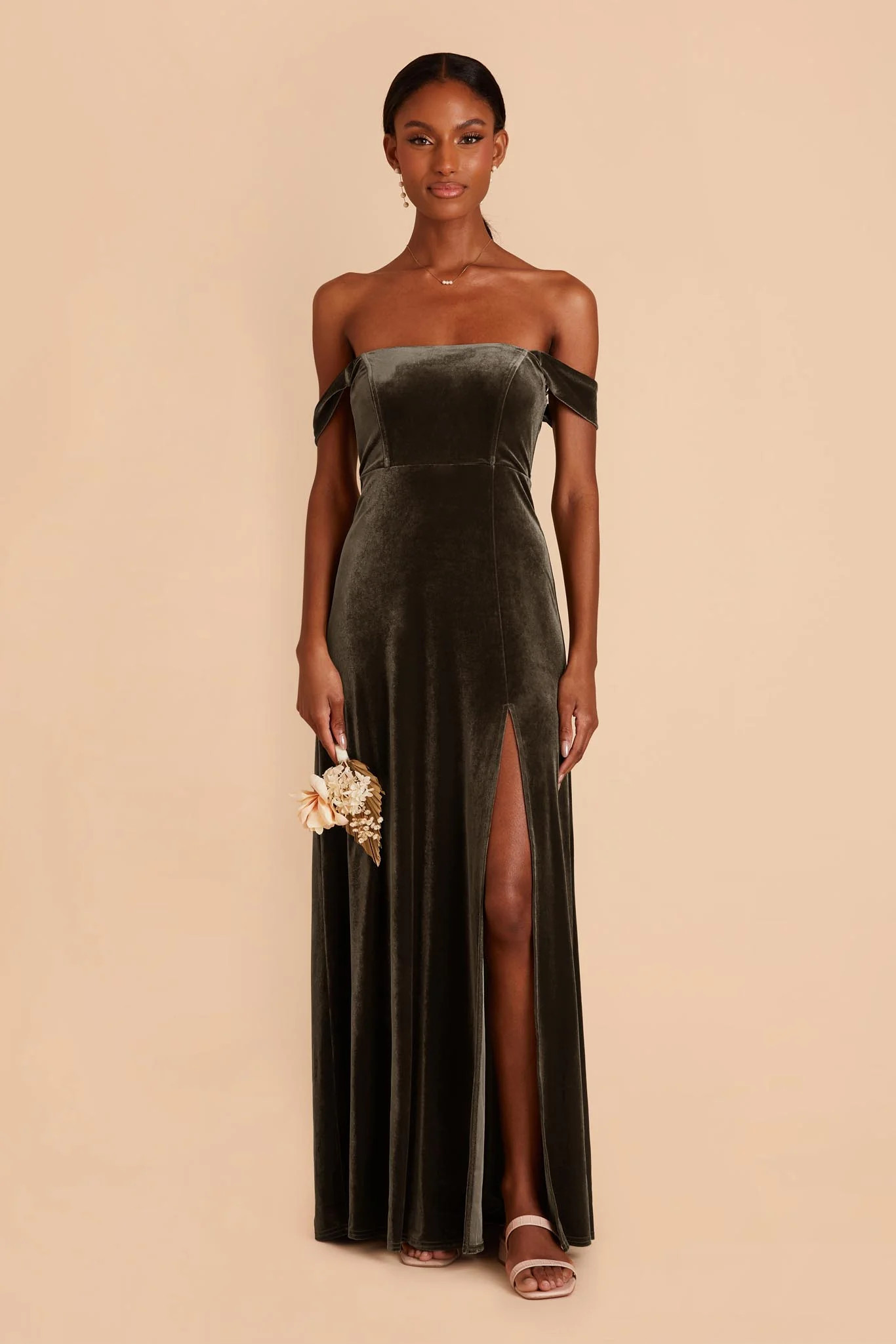 August Velvet Dress - Olive | Birdy Grey