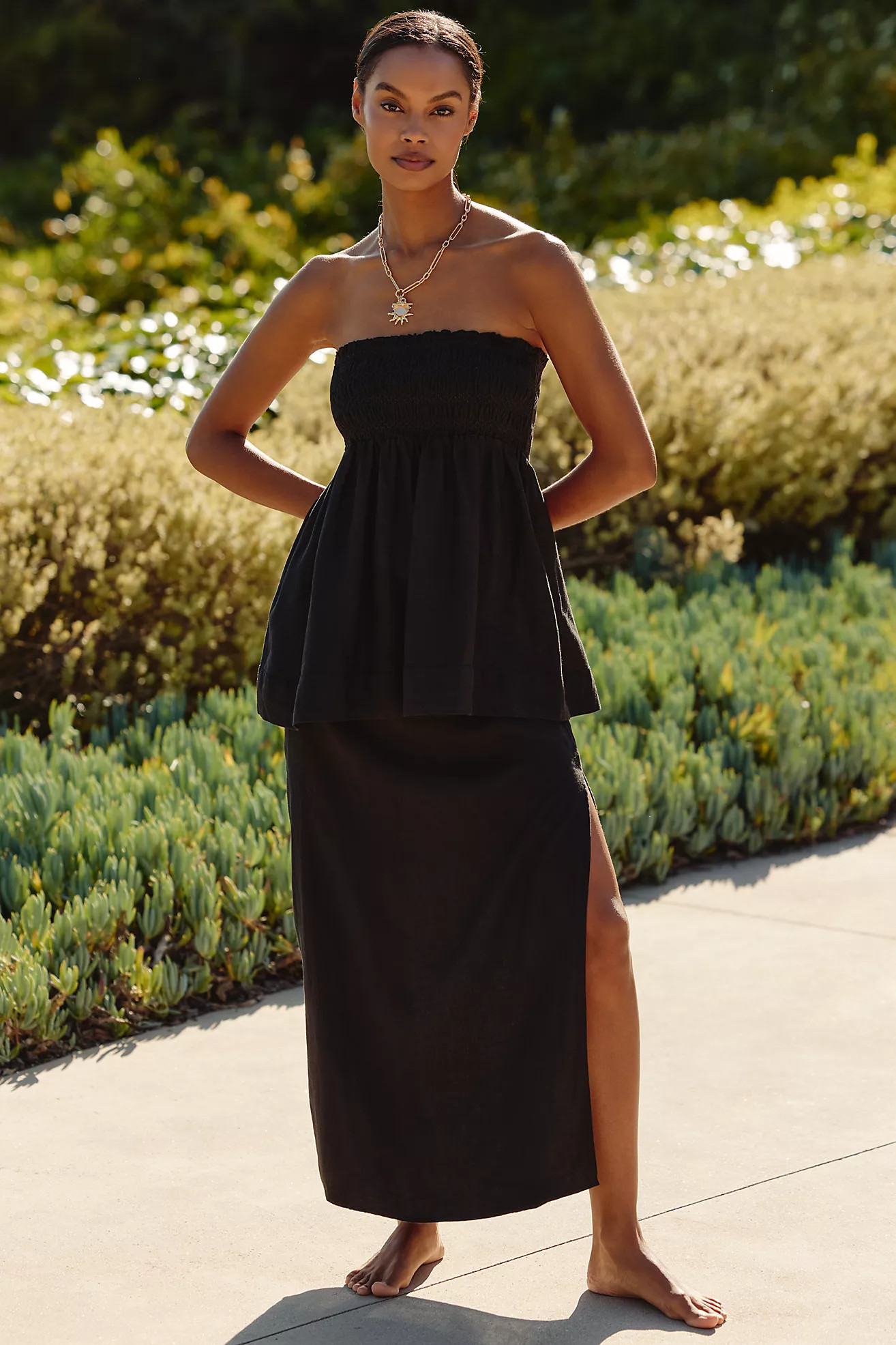 Celandine Linen-Blend Side-Slit Maxi Skirt | Anthropologie (US)